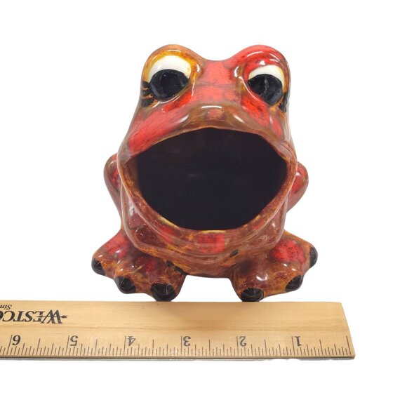 Vtg Ceramic Frog Sponge Holder Hand-painted 1970s Big Mouth Splatter Red Brown - Picture 4 of 15